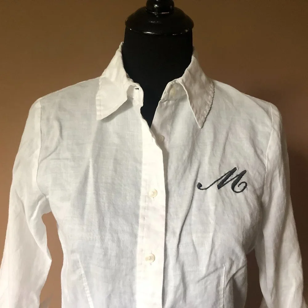 Allison Taylor Monogramed Linen Blouse "M" - Picture 2 of 5